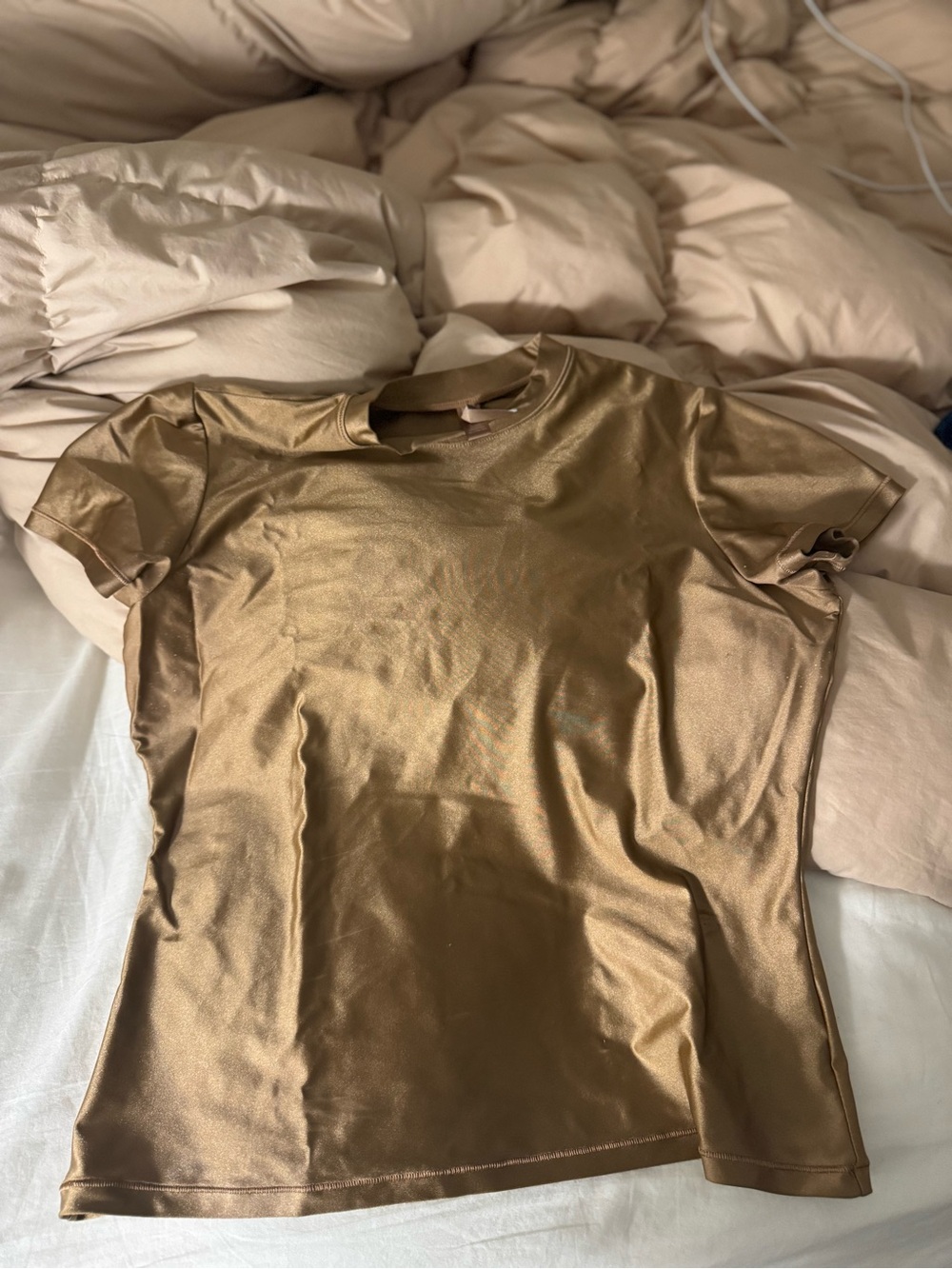 SKIMS Metallic Bronze Short Sleeve Crewneck Tee